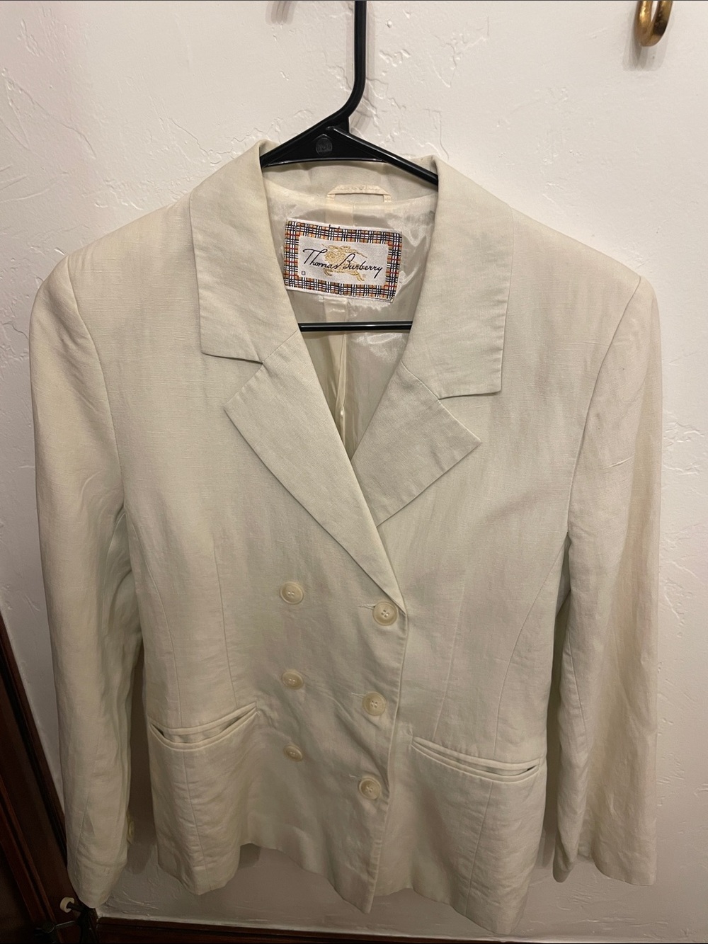 Vintage Thomas Burberry Light Cream Double-Breasted Women's Blazer